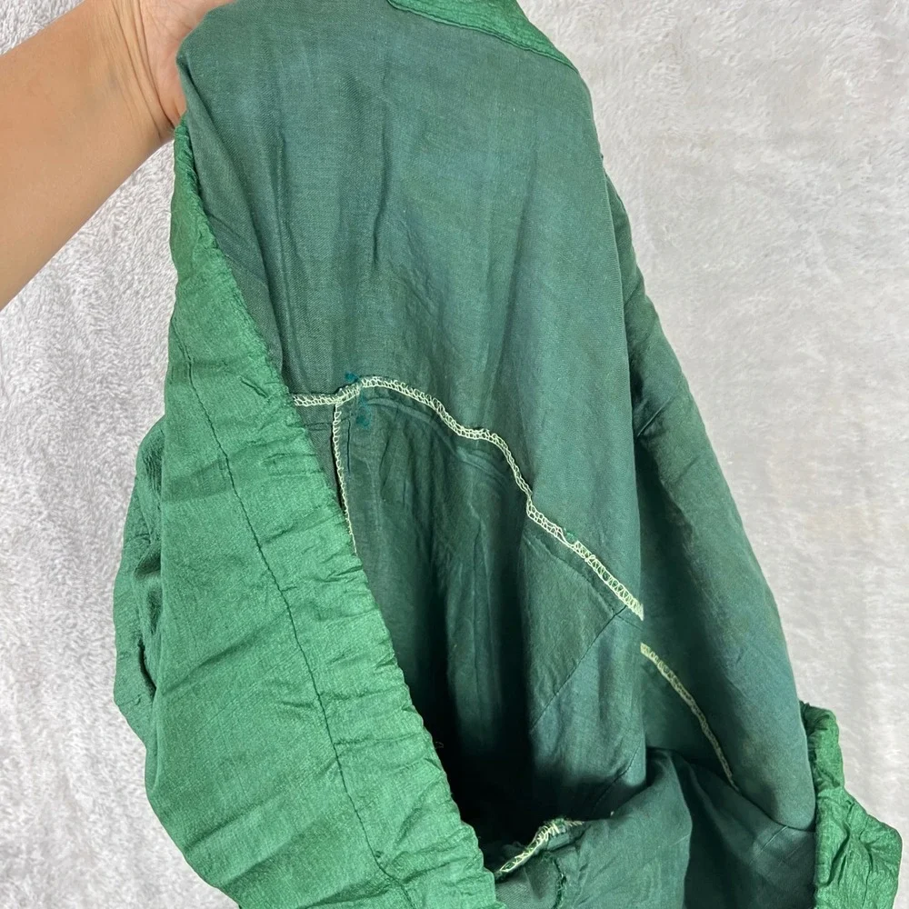Vintage Textured Harem MC Hammer Pants Green Boho Baggy Trousers one size